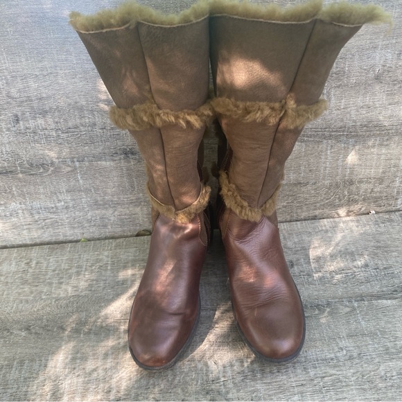 BORN SHEARLING SUEDE LEATHER COGNAC BROWN MID CALF WINTER BOOT SIZE 8.5 - Picture 2 of 10